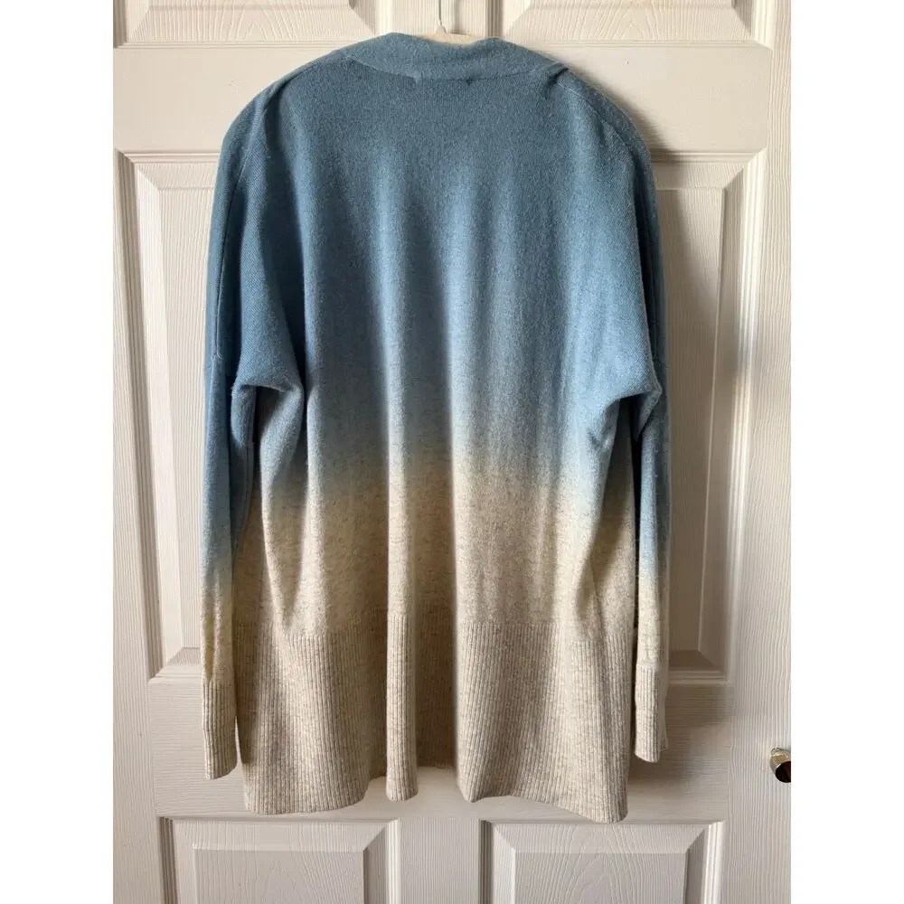 Vince Ombré Blue Cream Wool Cashmere Cocoon Cardigan Small Oversized Lagenlook
